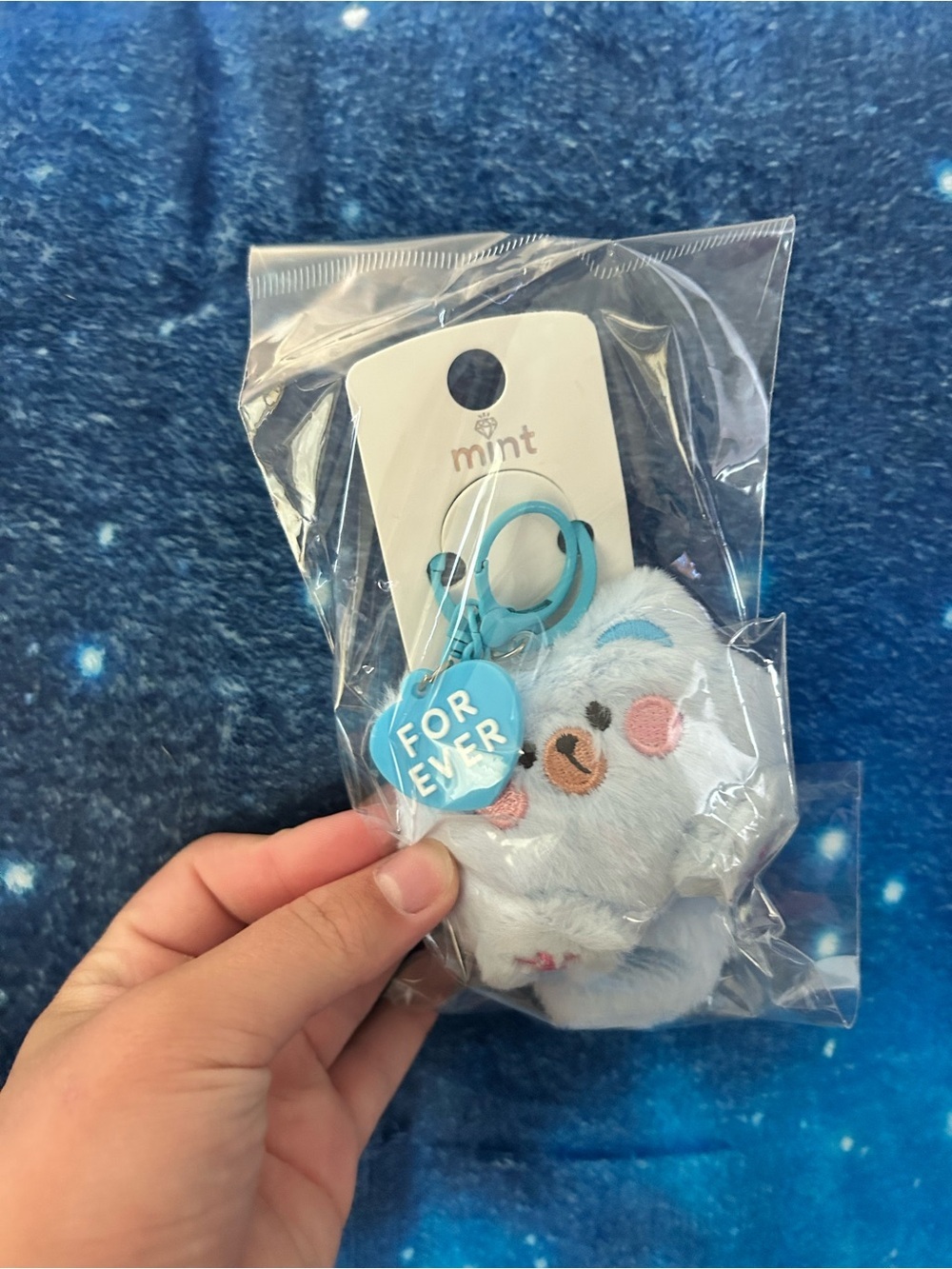 🔥$2 Mint Light Blue Plush Bear Keychain with Blue 'FOR EVER' Heart